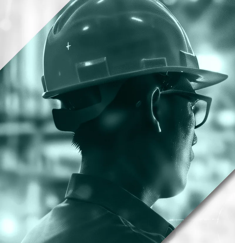 Técnico de campo con casco de seguridad en planta industrial